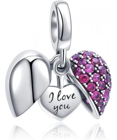 I Love You Heart Charm 925 Sterling Silver Dangle Bead Crystal Mother's Day Gifts Fits Pandora European Bracelet Necklace Fus...