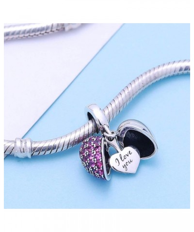 I Love You Heart Charm 925 Sterling Silver Dangle Bead Crystal Mother's Day Gifts Fits Pandora European Bracelet Necklace Fus...