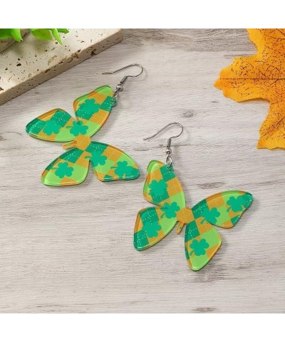 St. Patrick's Day Earrings Green Clover Earrings Bow Earrings Butterfly Earrings Acrylic Stud Earrings Spring Earrings For Wo...