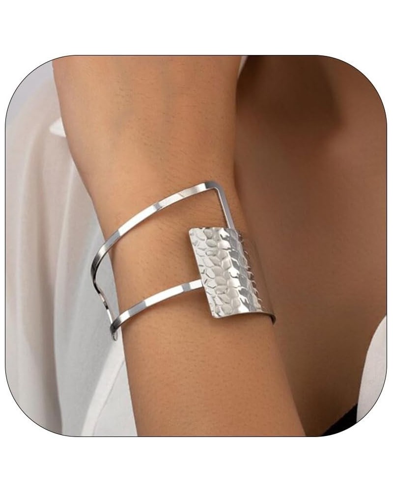 Silver Cuff Bracelet for Women Silver Bangle Bracelet Chunky Wrist Bracelet Minimalist Irregular Statement Bracelet D：silver ...