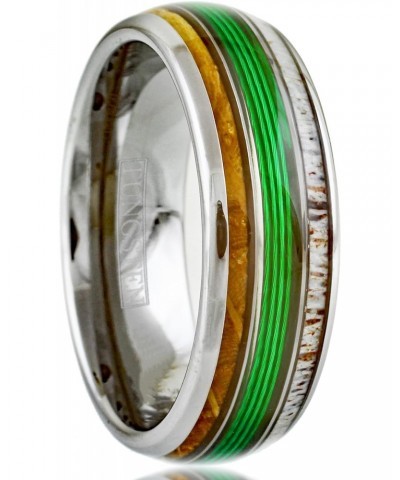 Awesome 8mm Mirror Polished Silver Tungsten Carbide Low Dome Band Ring with Gorgeous Green Fishing Line Between Whiskey Barre...