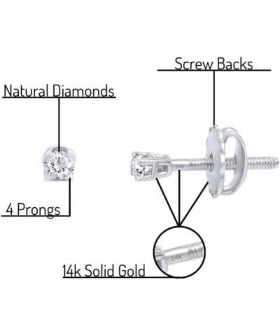 Round Natural Diamond Stud (IGI Certified 0.70 ct & up) Popular Plus Quality Screw Back Earrings in 14k Solid Gold, 0.04 Ctw ...