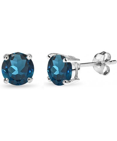 Sterling Silver Genuine London Blue Topaz 6mm Round Prong-set Stud Earrings for Women Girls $16.79 Earrings