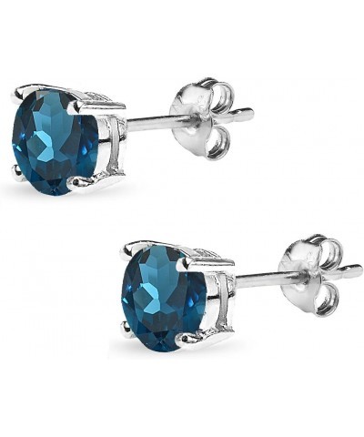 Sterling Silver Genuine London Blue Topaz 6mm Round Prong-set Stud Earrings for Women Girls $16.79 Earrings