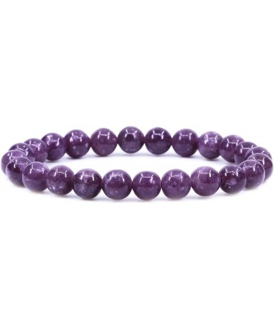 Gem Semi Precious Gemstones 8mm Natural Quartzite Stone Round Beads Crystal Stretch Bracelet 7 Inch Unisex Purple Lepidolite ...