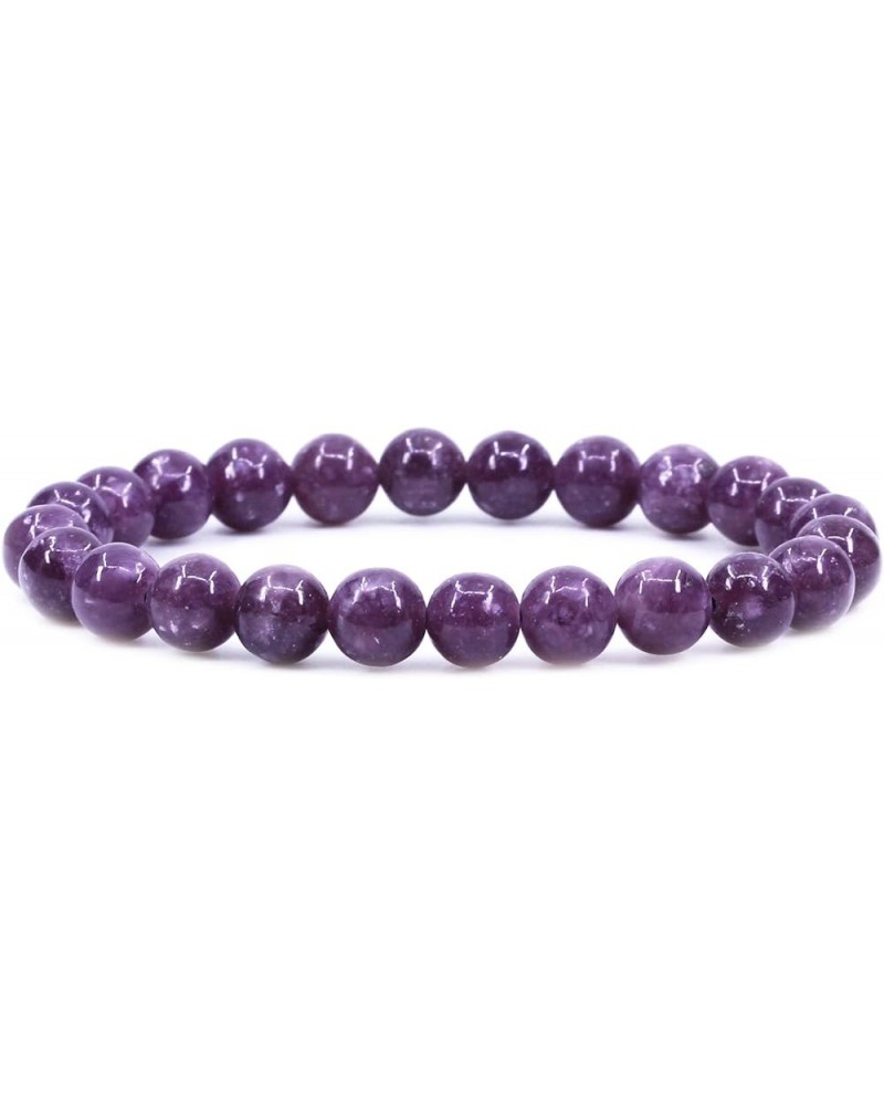 Gem Semi Precious Gemstones 8mm Natural Quartzite Stone Round Beads Crystal Stretch Bracelet 7 Inch Unisex Purple Lepidolite ...