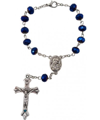 Deep Blue Crystal Beads One Decade Auto Rosary Catholic Crucifix Jerusalem Holy Soil Centerpiece $8.31 Bracelets