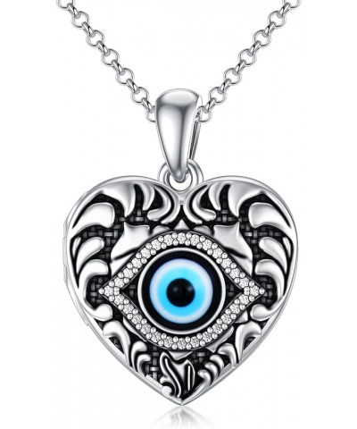 Heart Shaped Evil Eye Locket Necklace That Holds 2 Pictures Sterling Silver Protection Amulet Photo Pendant Necklace A1-Evil ...