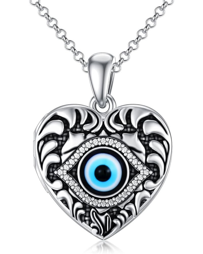 Heart Shaped Evil Eye Locket Necklace That Holds 2 Pictures Sterling Silver Protection Amulet Photo Pendant Necklace A1-Evil ...