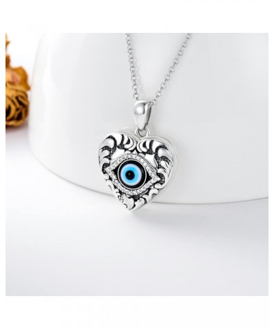 Heart Shaped Evil Eye Locket Necklace That Holds 2 Pictures Sterling Silver Protection Amulet Photo Pendant Necklace A1-Evil ...