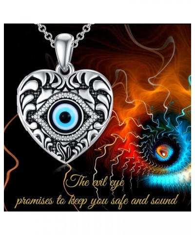 Heart Shaped Evil Eye Locket Necklace That Holds 2 Pictures Sterling Silver Protection Amulet Photo Pendant Necklace A1-Evil ...