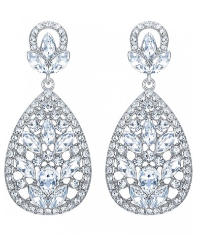 Women's Wedding Bridal Austrian Crystal Bohemia Teardrop Chandelier Dangle Earrings 07-Clear Silver-Tone $10.99 Earrings