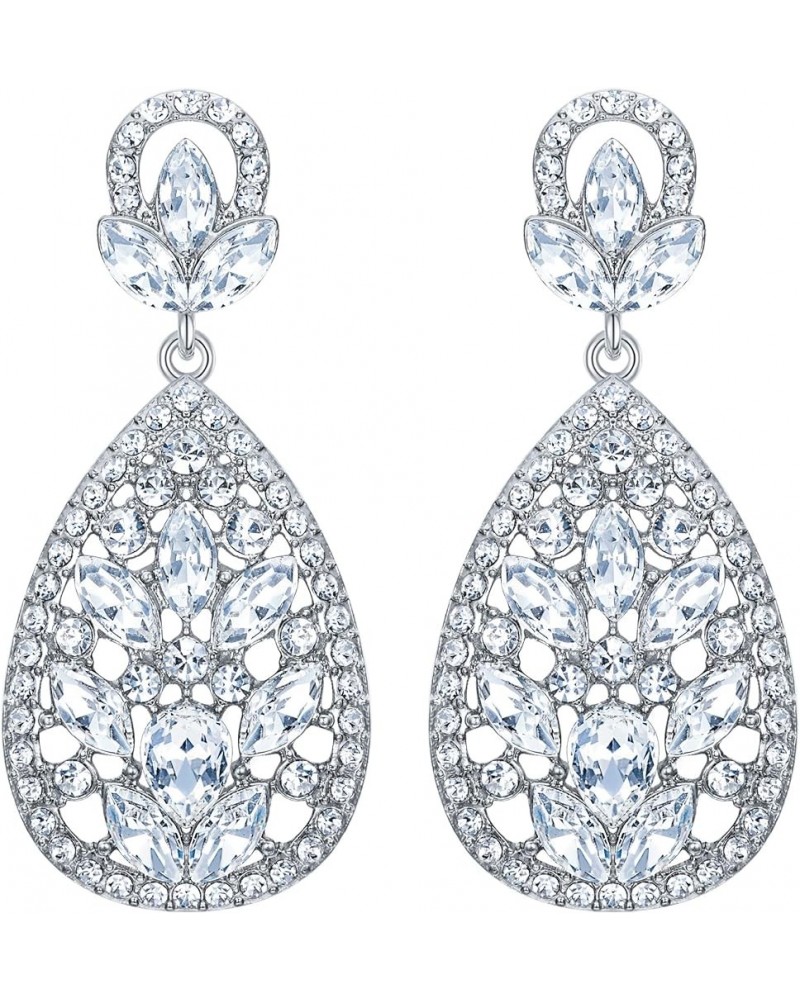 Women's Wedding Bridal Austrian Crystal Bohemia Teardrop Chandelier Dangle Earrings 07-Clear Silver-Tone $10.99 Earrings