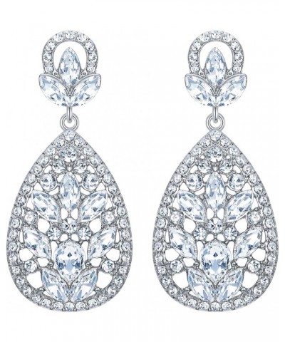 Women's Wedding Bridal Austrian Crystal Bohemia Teardrop Chandelier Dangle Earrings 07-Clear Silver-Tone $10.99 Earrings