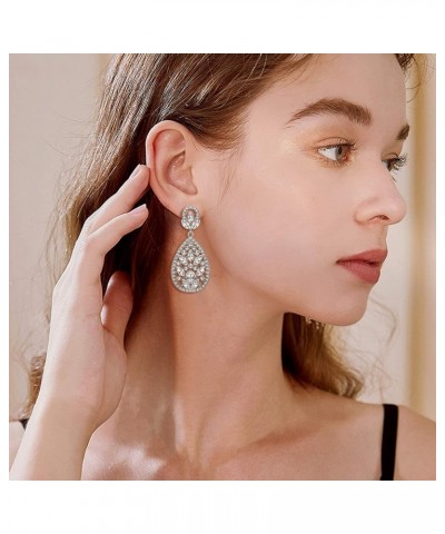 Women's Wedding Bridal Austrian Crystal Bohemia Teardrop Chandelier Dangle Earrings 07-Clear Silver-Tone $10.99 Earrings