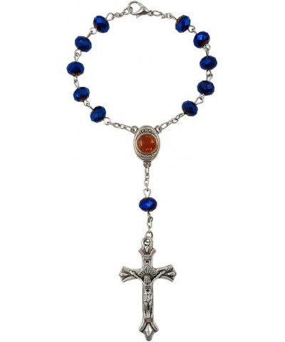 Deep Blue Crystal Beads One Decade Auto Rosary Catholic Crucifix Jerusalem Holy Soil Centerpiece $8.31 Bracelets