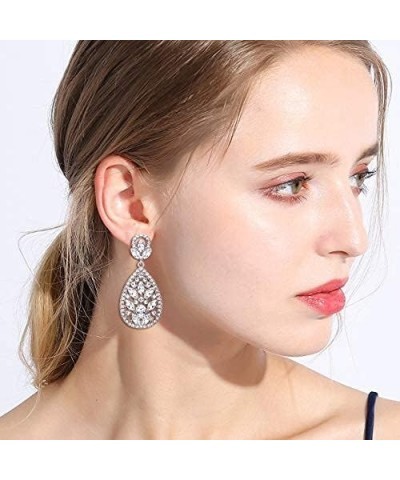 Women's Wedding Bridal Austrian Crystal Bohemia Teardrop Chandelier Dangle Earrings 07-Clear Silver-Tone $10.99 Earrings