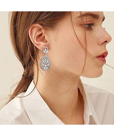 Women's Wedding Bridal Austrian Crystal Bohemia Teardrop Chandelier Dangle Earrings 07-Clear Silver-Tone $10.99 Earrings