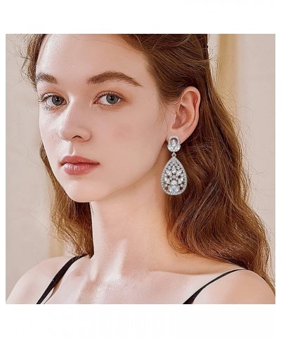 Women's Wedding Bridal Austrian Crystal Bohemia Teardrop Chandelier Dangle Earrings 07-Clear Silver-Tone $10.99 Earrings