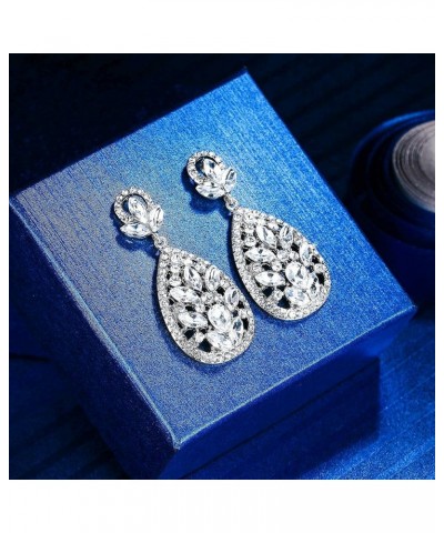 Women's Wedding Bridal Austrian Crystal Bohemia Teardrop Chandelier Dangle Earrings 07-Clear Silver-Tone $10.99 Earrings