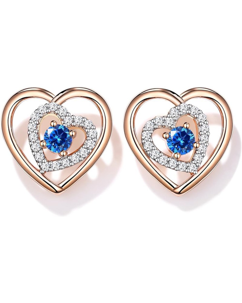 JD&P Rose Gold/Silver Heart Stud Earrings Set for Women Girls, 18K Gold Plated Cubic Zirconia Birthstone Earring Jewelry Chri...