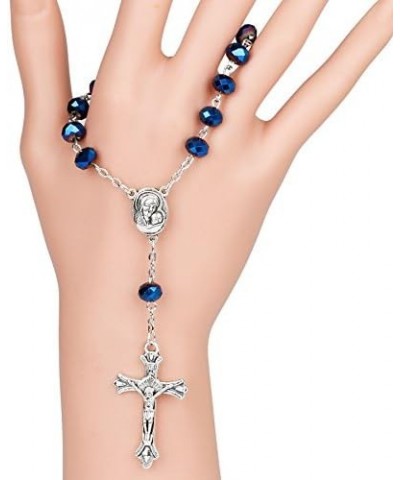 Deep Blue Crystal Beads One Decade Auto Rosary Catholic Crucifix Jerusalem Holy Soil Centerpiece $8.31 Bracelets