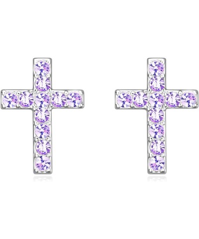 Gold Cross Stud Earrings for Women,Initial Letter Cross Earrings Gifts Jewelry for Girls 06-June-Alexandrite Light Purple $8....