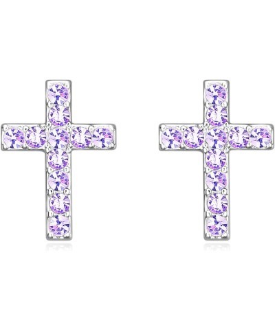 Gold Cross Stud Earrings for Women,Initial Letter Cross Earrings Gifts Jewelry for Girls 06-June-Alexandrite Light Purple $8....