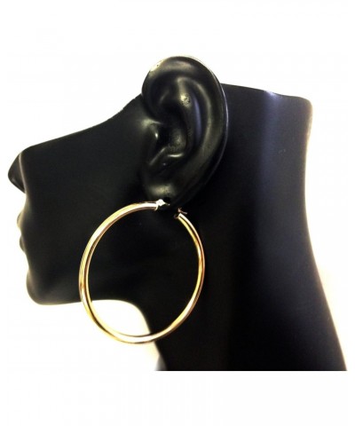 14K Yellow Gold 3MM Shiny Round Tube Hoop Earrings, 50mm $175.01 Earrings