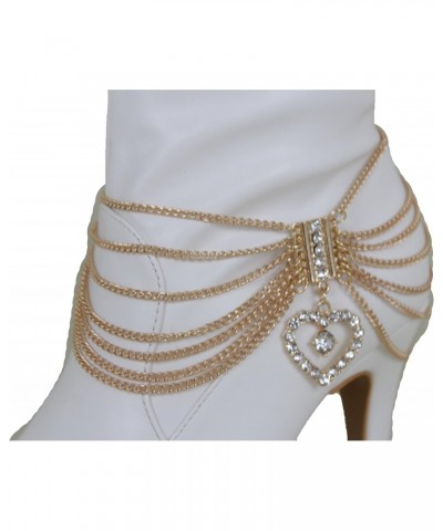 TFJ Women Boot Bracelet Chains Bling Gold Metal Western Fashion Anklet Heart Shoe Love Charm $16.23 Anklets