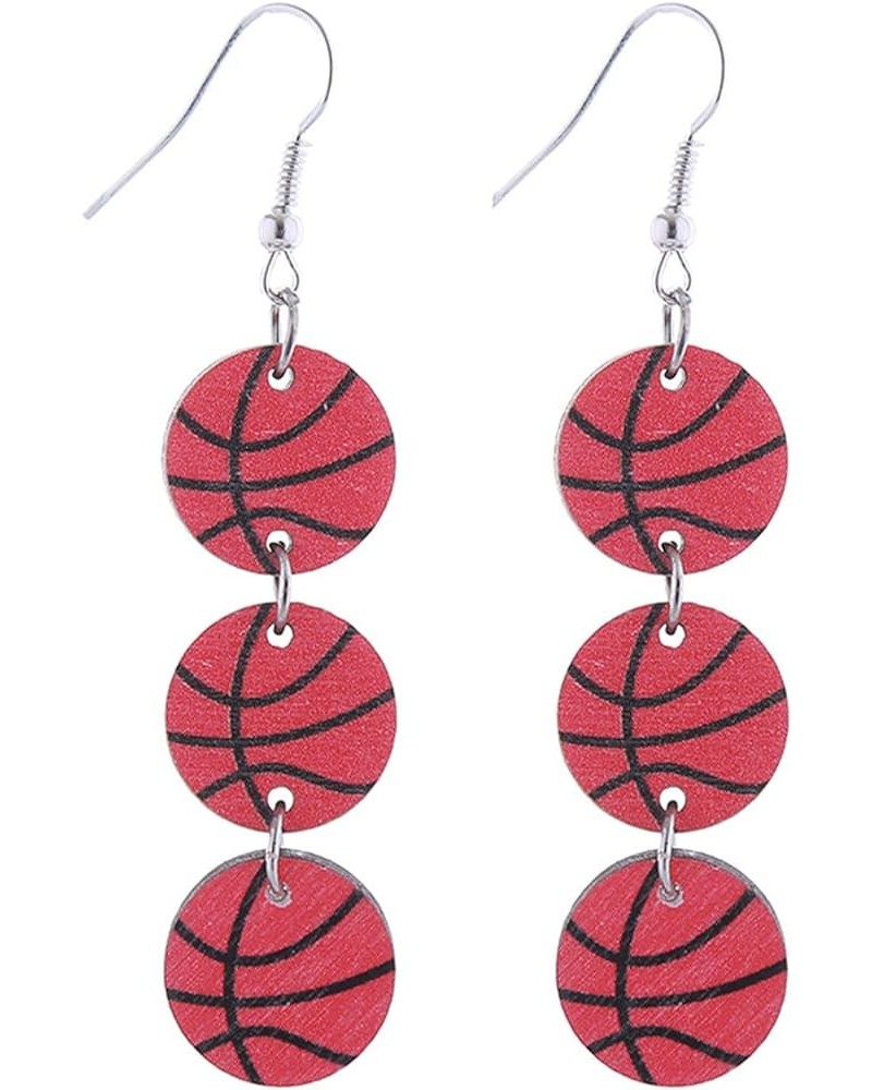 Wooden Sports Geometry Game Ball Earrings Round Heart-Shaped Football Basketball Baseball Volleyball Leopard Print Drop Dangl...