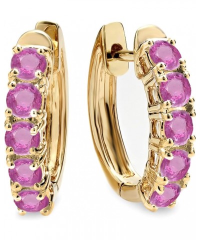 Round Gemstone or Diamond Prong Set Lustrous Huggies Hoop Earrings For Her | 18K Gold Pink Sapphire in 18K Yellow Gold $258.5...