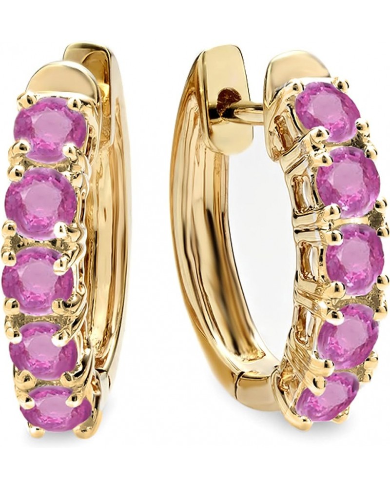 Round Gemstone or Diamond Prong Set Lustrous Huggies Hoop Earrings For Her | 18K Gold Pink Sapphire in 18K Yellow Gold $258.5...