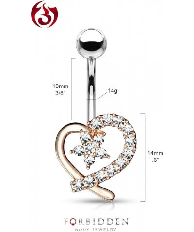 Surgical Steel Pave CZ Hollow Heart Belly Button Ring with CZ Flower Center Rose Gold Tone $8.83 Body Jewelry