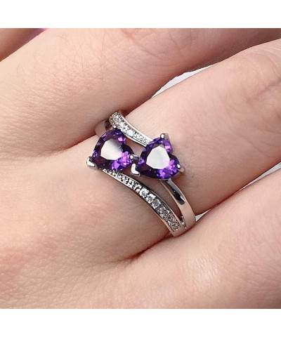 Vintage 925 Sterling Silver Plated Halo CZ Double Heart Created Blue&White Topaz Love Wedding Promise Ring Purple US9 $3.84 R...