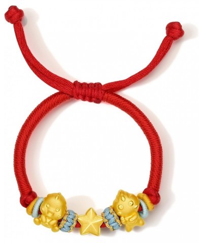 Real Gold Charm Bracelets for Baby, Adjustable Lucky Dragon 24K Solid Gold Jewelry Superman Braided Red Bracelet, Fortune Dra...