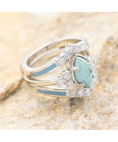 3 PCS Ring Set Natural Turquoise Diamond Rings Turquoise Silver Color Rings for Women Statement Boho Finger RingsTurquoise Je...