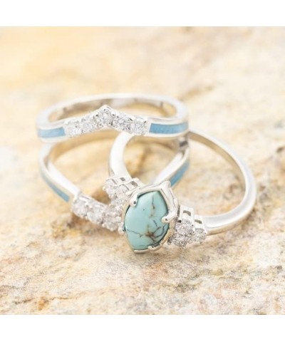 3 PCS Ring Set Natural Turquoise Diamond Rings Turquoise Silver Color Rings for Women Statement Boho Finger RingsTurquoise Je...