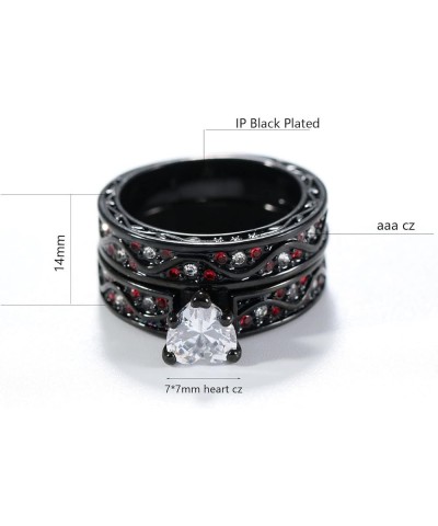 Couple Rings Black and Red Matching Rings His and Her Rings Heart CZ Women Wedding Ring Sets Titanium Men Wedding Bands Red w...