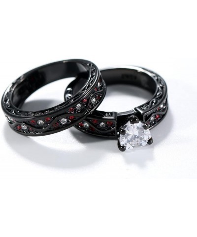 Couple Rings Black and Red Matching Rings His and Her Rings Heart CZ Women Wedding Ring Sets Titanium Men Wedding Bands Red w...