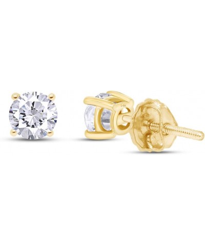 Round Natural Diamond Stud (IGI Certified 0.70 ct & up) Popular Plus Quality Screw Back Earrings in 14k Solid Gold, 0.04 Ctw ...