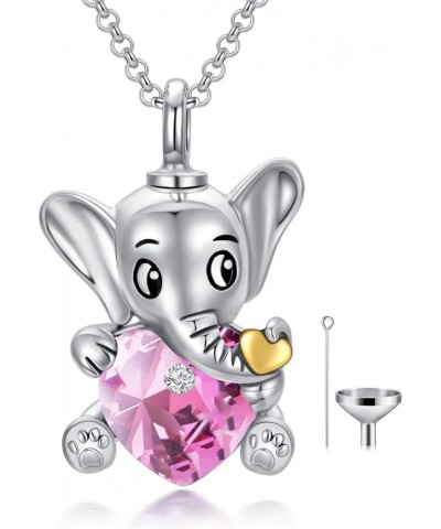 925 Sterling Silver Elephant Urn Necklaces for Ashes Cremation Memorial Keepsake Jewelry Gifts for Women Girls Pink $27.55 Ne...