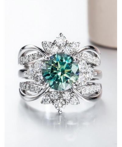 3.0 carat Fancy Vivid Blue Green Moissanite Ring 3.6cttw Moissanite Engagement Rings for Women VVS Certified Moissanite Diamo...