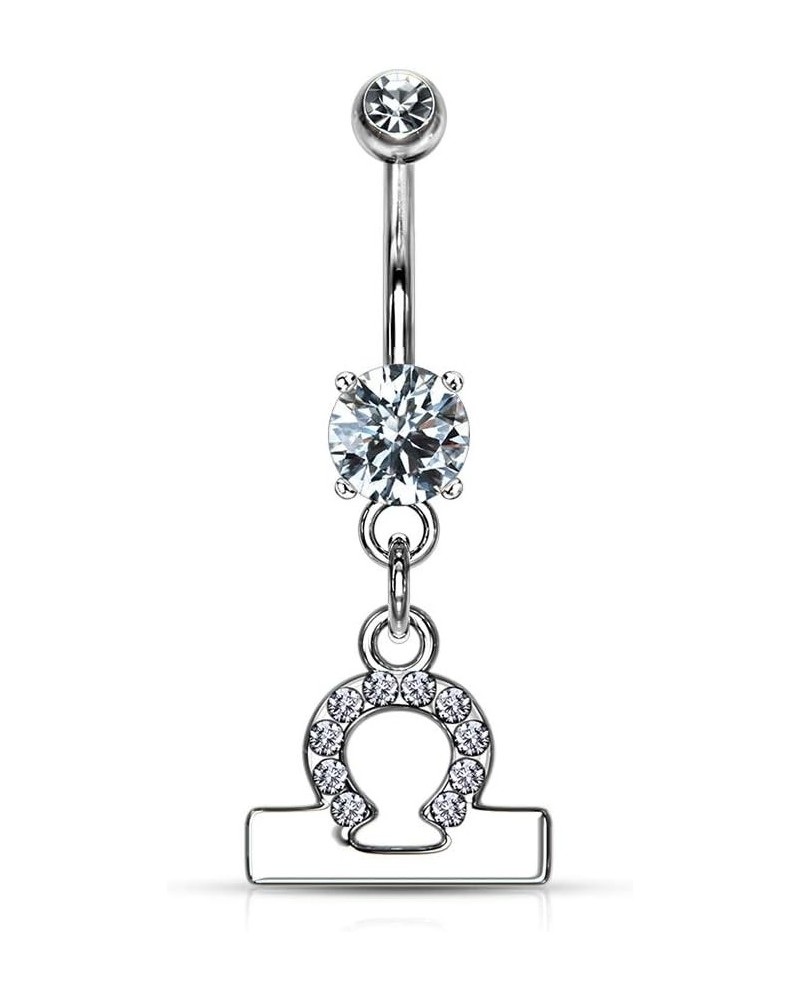 Surgical Steel CZ Jeweled Zodiac Sign Dangle Belly Button Ring Libra $8.83 Body Jewelry