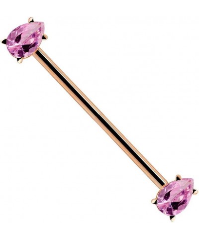 Pink Teardrop Gem 14k Gold Industrial Piercing Barbell 14k Rose Gold | 16G | 1 3/8" (35mm) $131.88 Body Jewelry