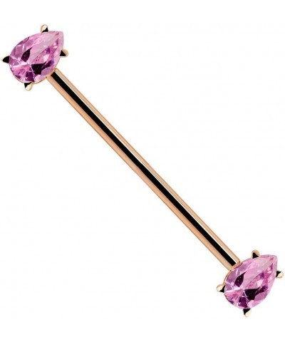 Pink Teardrop Gem 14k Gold Industrial Piercing Barbell 14k Rose Gold | 16G | 1 3/8" (35mm) $131.88 Body Jewelry