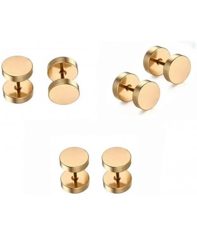 316 Stainless Steel Stud Earrings Set, Titanium Steel Round Flat Cylinder Earrings for Men and Women 3 Pairs Gold $7.66 Earrings