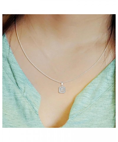 925 Sterling Silver Diamond Necklace with Heart/Round/Square Shaped, White Diamond Pendant, Solitaire Look Necklace for Women...