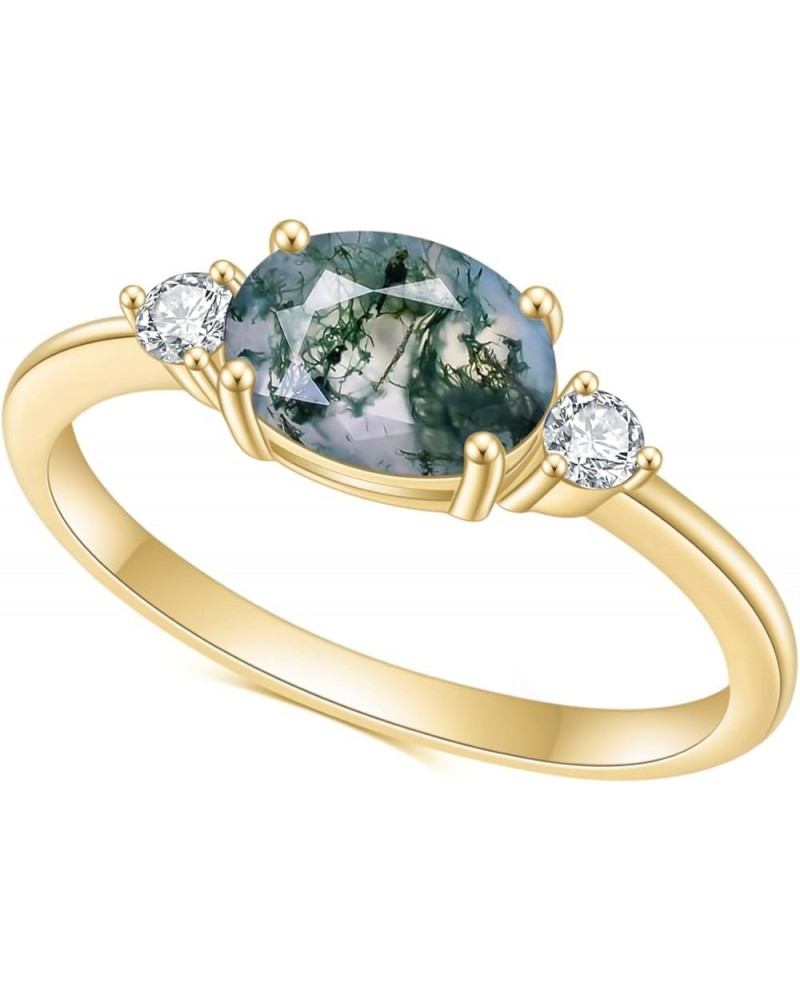 Moss Agate Rings 14k Gold Engagement Rings Women in 925 Sterling Silver Rings 9-Gold Green Moss Agate Ring $22.94 Rings