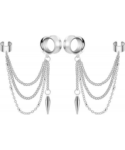 Stainless Steel Dangle Cross Ear Tunnels Chain Huggie Hoop Earrings Gauges 2G-5/8 inch silver cone, 2g(6mm) $5.59 Body Jewelry